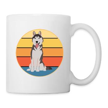 Drôle Kawaii Mignon Husky Dog Vintage Retro Sunset - Mug blanc - blanc - Droite