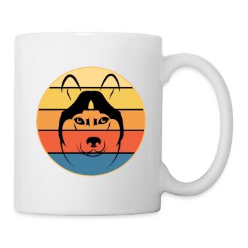 Lustige Kawaii Niedliche Husky Hund Vintage Retro Sonnenuntergang - Tasse - Weiß - Rechts