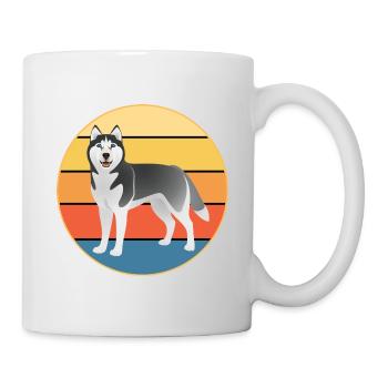 Drôle Kawaii Mignon Husky Dog Vintage Retro Sunset - Mug blanc - blanc - Droite