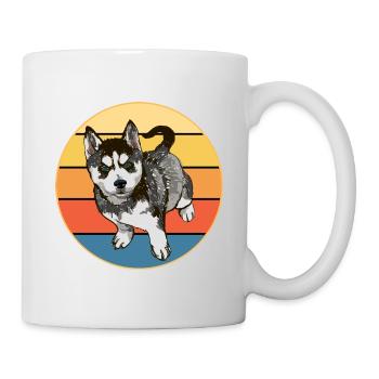 Drôle Kawaii Mignon Husky Dog Vintage Retro Sunset - Mug blanc - blanc - Droite