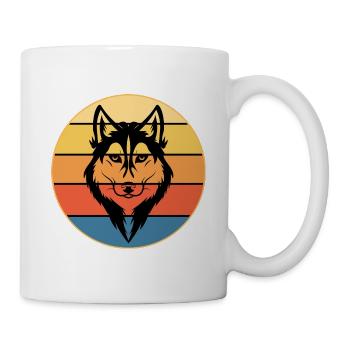 Lustige Kawaii Niedliche Husky Hund Vintage Retro Sonnenuntergang - Tasse - Weiß - Rechts