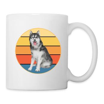 Drôle Kawaii Mignon Husky Dog Vintage Retro Sunset - Mug blanc - blanc - Droite