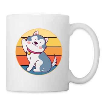 Drôle Kawaii Mignon Husky Dog Vintage Retro Sunset - Mug blanc - blanc - Droite