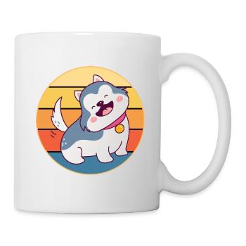 Drôle Kawaii Mignon Husky Dog Vintage Retro Sunset - Mug blanc - blanc - Droite