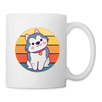 Drôle Kawaii Mignon Husky Dog Vintage Retro Sunset - Mug blanc - blanc - Droite