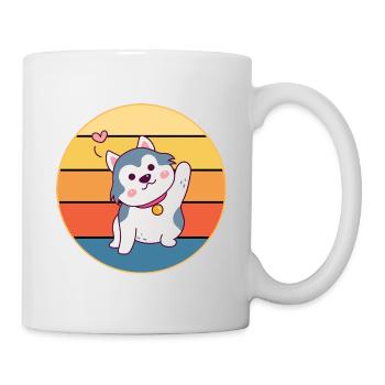 Drôle Kawaii Mignon Husky Dog Vintage Retro Sunset - Mug blanc - blanc - Droite