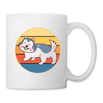 Drôle Kawaii Mignon Husky Dog Vintage Retro Sunset - Mug blanc - blanc - Droite