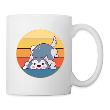 Drôle Kawaii Mignon Husky Dog Vintage Retro Sunset - Mug blanc - blanc - Droite
