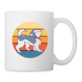 Drôle Kawaii Mignon Husky Dog Vintage Retro Sunset - Mug blanc - blanc - Droite