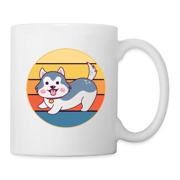 Drôle Kawaii Mignon Husky Dog Vintage Retro Sunset - Mug blanc - blanc - Droite