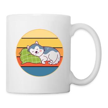 Drôle Kawaii Mignon Husky Dog Vintage Retro Sunset - Mug blanc - blanc - Droite