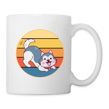 Drôle Kawaii Mignon Husky Dog Vintage Retro Sunset - Mug blanc - blanc - Droite