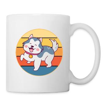 Drôle Kawaii Mignon Husky Dog Vintage Retro Sunset - Mug blanc - blanc - Droite