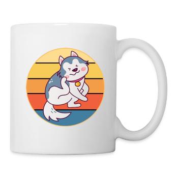 Lustige Kawaii Niedliche Husky Hund Vintage Retro Sonnenuntergang - Tasse - Weiß - Rechts