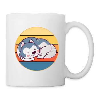 Drôle Kawaii Mignon Husky Dog Vintage Retro Sunset - Mug blanc - blanc - Droite