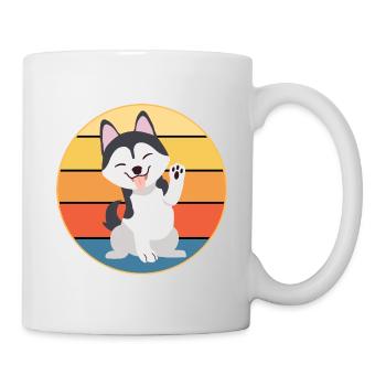 Lustige Kawaii Niedliche Husky Hund Vintage Retro Sonnenuntergang - Tasse - Weiß - Rechts