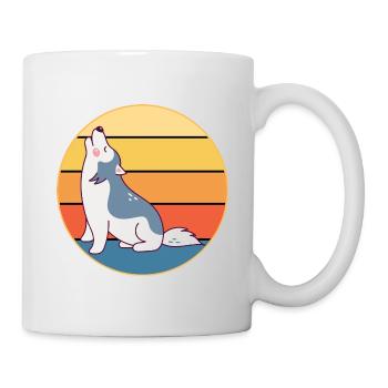 Drôle Kawaii Mignon Husky Dog Vintage Retro Sunset - Mug blanc - blanc - Droite