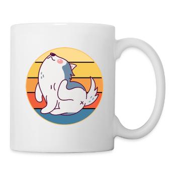 Drôle Kawaii Mignon Husky Dog Vintage Retro Sunset - Mug blanc - blanc - Droite
