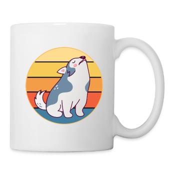 Drôle Kawaii Mignon Husky Dog Vintage Retro Sunset - Mug blanc - blanc - Droite