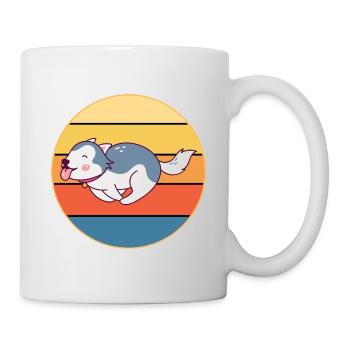 Drôle Kawaii Mignon Husky Dog Vintage Retro Sunset - Mug blanc - blanc - Droite