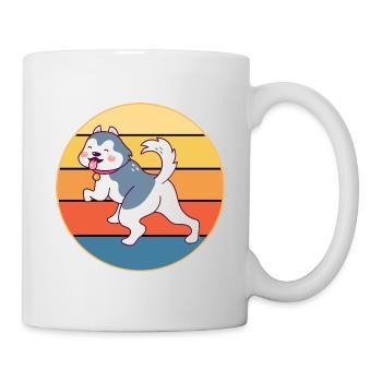 Drôle Kawaii Mignon Husky Dog Vintage Retro Sunset - Mug blanc - blanc - Droite