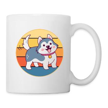 Drôle Kawaii Mignon Husky Dog Vintage Retro Sunset - Mug blanc - blanc - Droite