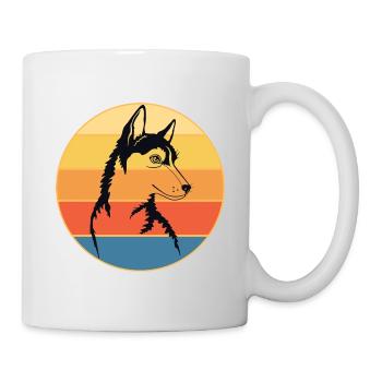 Drôle Kawaii Mignon Husky Dog Vintage Retro Sunset - Mug blanc - blanc - Droite