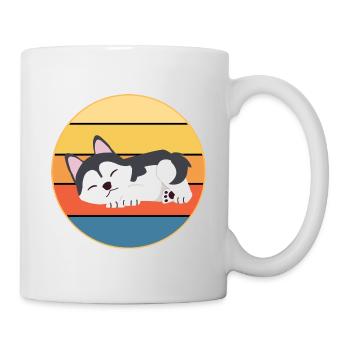 Drôle Kawaii Mignon Husky Dog Vintage Retro Sunset - Mug blanc - blanc - Droite
