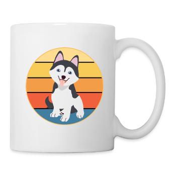 Drôle Kawaii Mignon Husky Dog Vintage Retro Sunset - Mug blanc - blanc - Droite