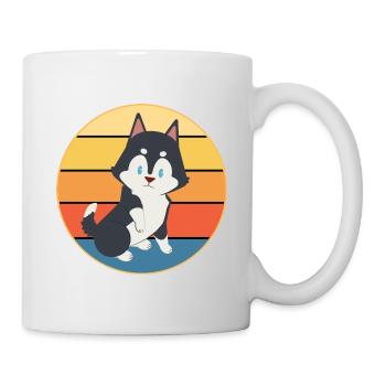 Drôle Kawaii Mignon Husky Dog Vintage Retro Sunset - Mug blanc - blanc - Droite