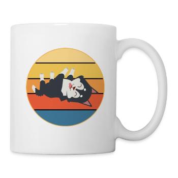 Lustige Kawaii Niedliche Husky Hund Vintage Retro Sonnenuntergang - Tasse - Weiß - Rechts