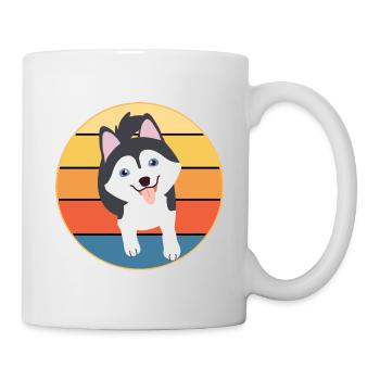 Drôle Kawaii Mignon Husky Dog Vintage Retro Sunset - Mug blanc - blanc - Droite