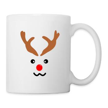 Rentier Gesicht Geweih rote Nase Weihnachten - Tasse - Weiß - Rechts