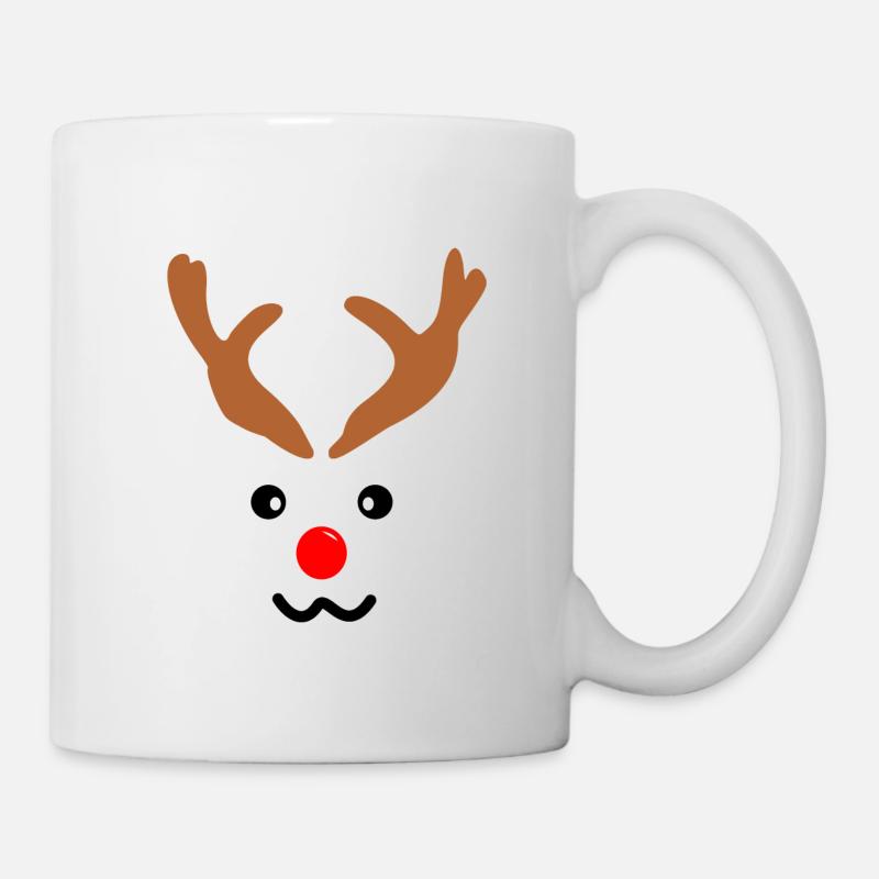 Rentier Gesicht Geweih rote Nase Weihnachten - Tasse - Weiß
