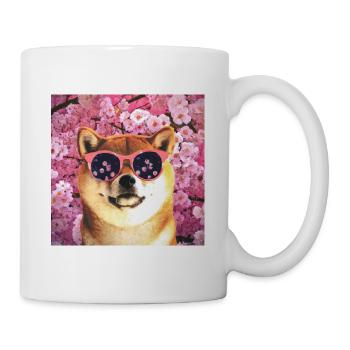 Shiba Inu avec lunettes de soleil roses - fleurs de cerisier - Mug blanc - blanc - Droite