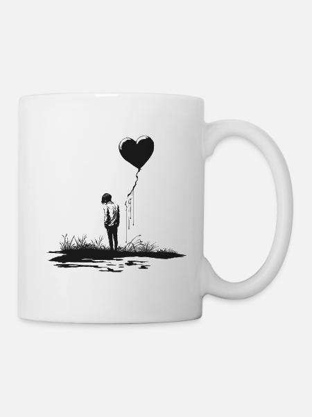 Alleine, Herz, Luftballon, Liebe, Einsam, Minimal - Tasse - Weiß