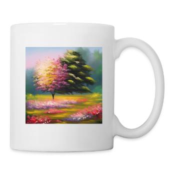 Flowers Meadow Tree Watercolor Colorful Nature Art - Mug - white - Right