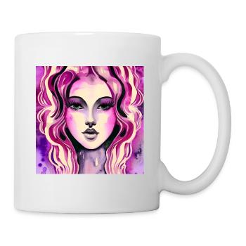Beautiful Face Woman Magenta 80s 90s Style Art - Mug - white - Right