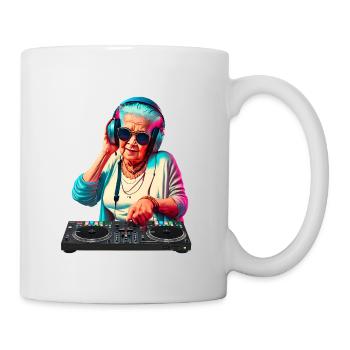DJ Oma Grandma Hipster mit Sonnenbrille Kopfhörer - Tasse - Weiß - Rechts