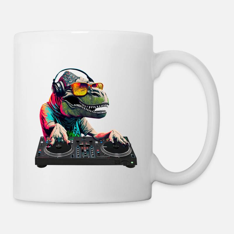 Cool T-Rex DJ Mixer Sunglasses Headphones - Mug - white