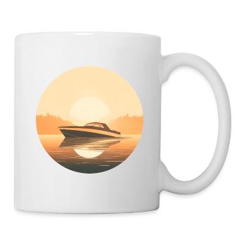 Motorboot im Sonnenuntergang Hintergrund - Tasse - Weiß - Rechts