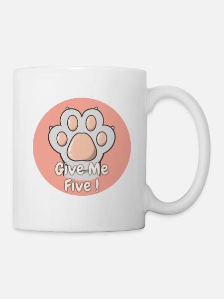 Give Me Five Patte de Chat Gris Clair - Mug blanc - blanc