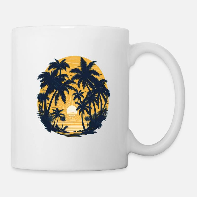 Palmiers et coucher de soleil - Mug blanc - blanc