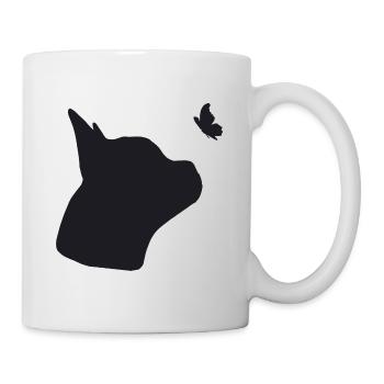 Französische Bulldogge mit Schmetterling - Tasse - Weiß - Rechts