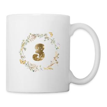 Numéro 3, paillettes, couronne boho, personnalisable - Mug blanc - blanc - Droite