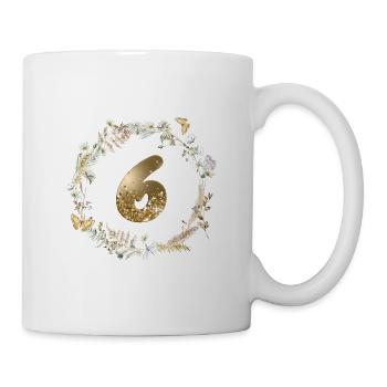 Numéro 6, paillettes, couronne boho, personnalisable - Mug blanc - blanc - Droite