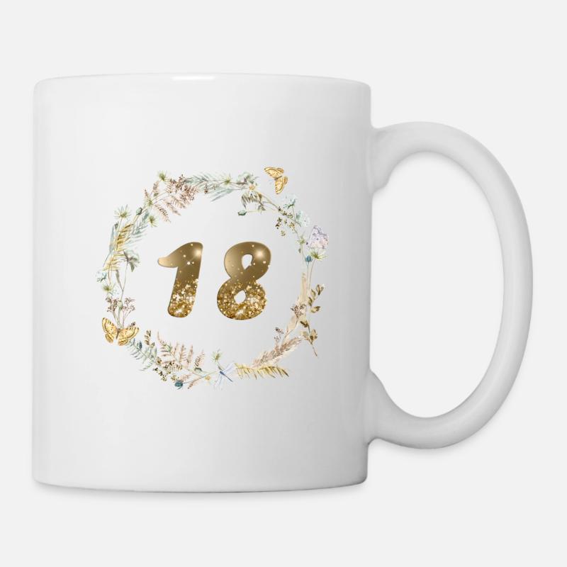 Number 18, glitter, boho wreath, customizable - Mug - white