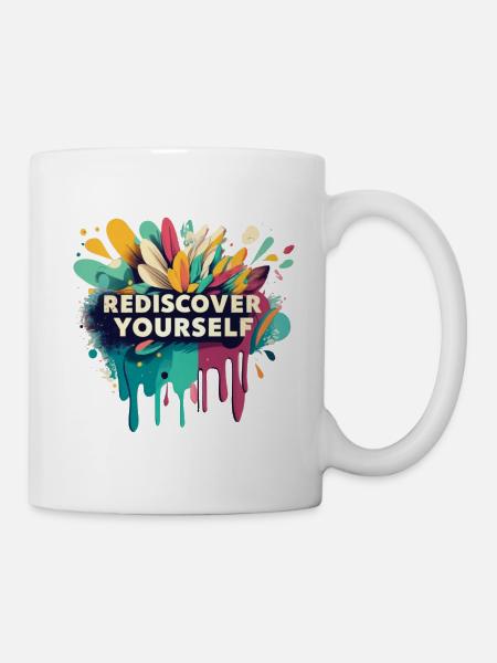 Rediscover Yourself Flower Motivational Graphic - Mug - white