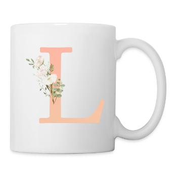 L Monogramm, minimal, pastel, Blumen - Tasse - Weiß - Rechts