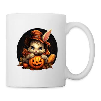 Halloween Häschen mit Kürbis und Hut - Tasse - Weiß - Rechts